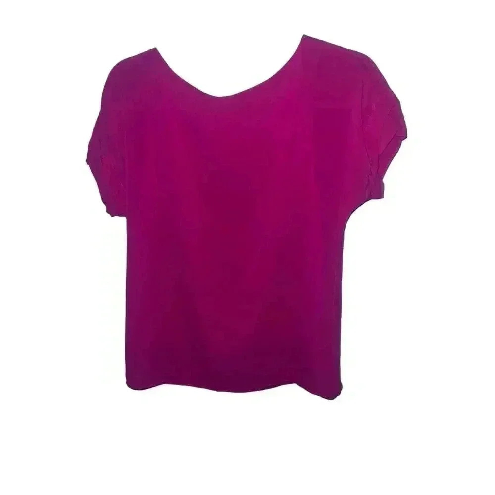 Alice + Olivia Fuchsia Silk Top sz s Round Neck Short Sleeve Barbie core Femine